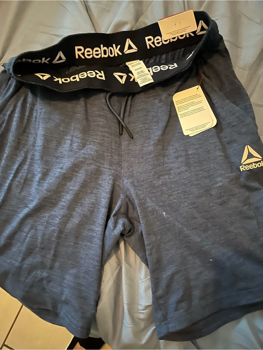 Reebok Men's Navy Athletic Drawstring Shorts with Branded Waistband